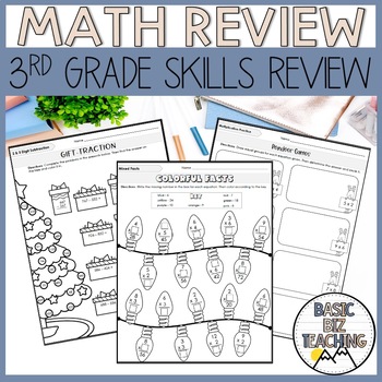 Preview of Christmas 3rd Grade Math Review Packet | No Prep Worksheets