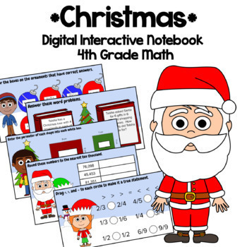 Preview of Christmas 4th Grade Adding Subtraction Fractions Google Slides | Math Facts