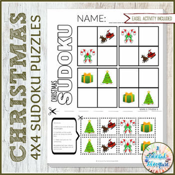 Preview of Christmas 4x4 Sudoku Logic Puzzles Cut and Paste Activity {Printable & Digital}
