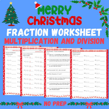 Preview of Christmas 5th Grade Fraction Multiplication & Division Fractions Math No Prep