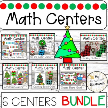 Preview of Christmas 6 Center Math Bundle Preschool | Winter | Counting | Shapes | Patterns