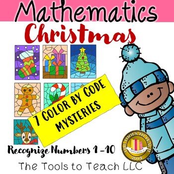 Preview of Christmas 7 Color by Code Math Mysteries Numbers 1 to 10 No Prep