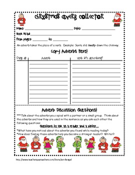 Christmas 8 Parts of Speech Printables for Centers and Independent Reading