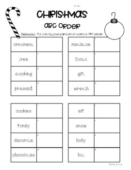 Christmas ABC Order Practice Worksheet by 4 Little Baers | TPT