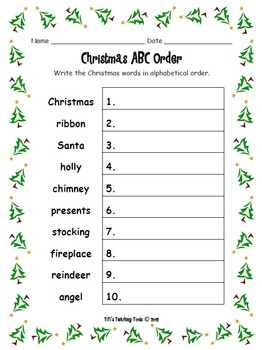 Christmas ABC Order Worksheet by TiTi's Teaching Tools | TpT