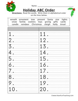 christmas abc order worksheet by have fun teaching tpt