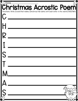 Christmas Acrostic Poem by Liddle Minds | TPT