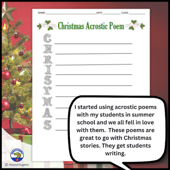 Christmas Acrostic Poem Freebie By Happyedugator 