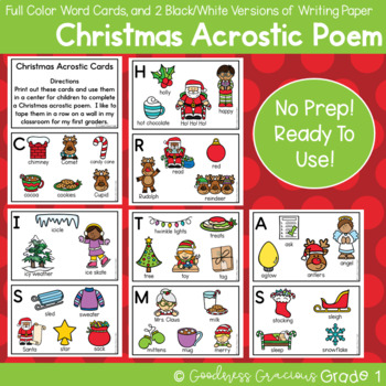 Christmas Acrostic Poem Word Cards and Writing Sheets | TPT