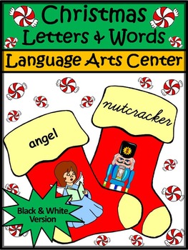 Preview of Christmas Language Arts Activities: Christmas Stocking Letters & Word Puzzles-BW
