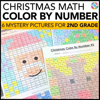 Preview of 2nd Grade Christmas Math Activities Worksheets Craft Coloring by Number Packet