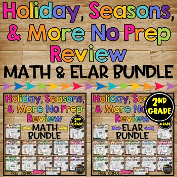 Preview of End of Year Activities 2nd Grade MATH and ELAR Review No Prep BUNDLE | Spring
