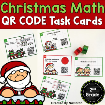 Preview of Christmas Activities 2nd Grade  :  QR Code Task Cards Game