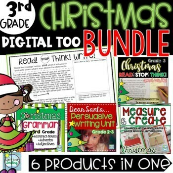 Preview of 3rd Grade Christmas Activities Bundle Reading Writing Grammar Math Some DIGITAL