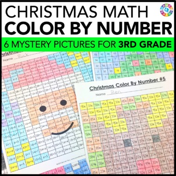 Preview of 3rd Grade Christmas Math Activities Worksheets Craft Coloring by Number Packet