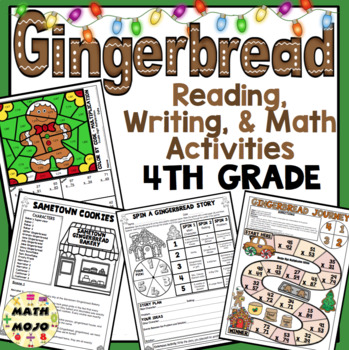 Preview of 4th Grade Gingerbread Themed Reading, Writing, and Math Christmas Activities