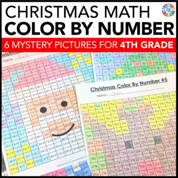 Preview of 4th Grade Christmas Math Activities Worksheets Craft Coloring by Number Packet