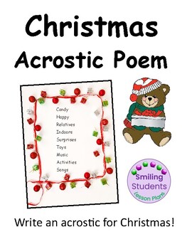 Christmas Activities Acrostic Poem by Smiling Students Lesson Plans