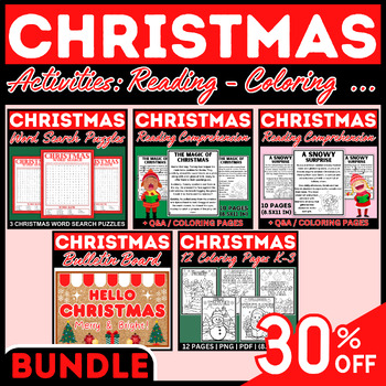 Preview of Christmas Activities Bundle | Classroom Decor, Reading , Coloring , word search