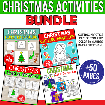 Preview of Christmas Activities Bundle: Coloring, Cutting, Drawing..., Christmas Worksheets