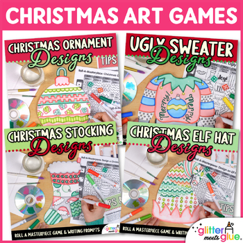 Preview of Christmas Activities Bundle: Roll a Dice Games, Art Sub Plans & Writing Prompts