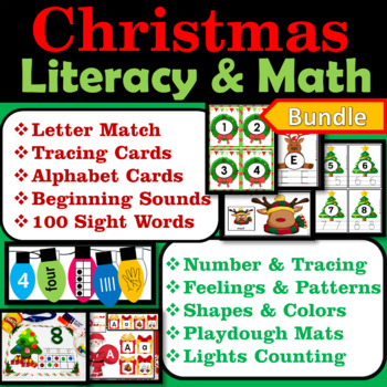 Preview of Christmas Activities | Christmas Literacy & Math Centers Bundle Task Cards