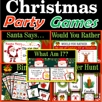 Christmas Activities Games - Bingo, Who Am I?, Scavenger Hunt, Santa Says