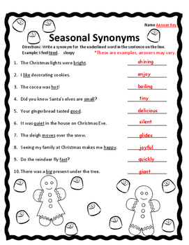 Christmas Synonyms Worksheet Christmas Grammar Worksheets ...
