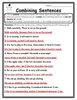 Conjunctions Combining Sentences Winter Grammar Winter Conjunctions