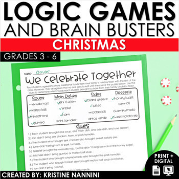 Preview of Christmas Math Activities Logic Puzzles Brain Teasers Early Finishers Enrichment