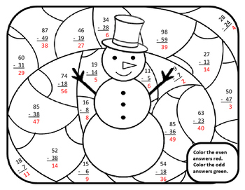 2nd Winter 2nd Math Subtraction Winter Color by Number Winter Math 2nd