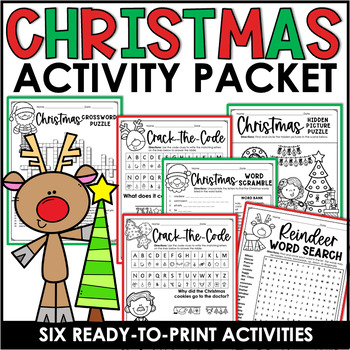 Christmas Activities Packet | Crossword Crack the Code Word Search Puzzles