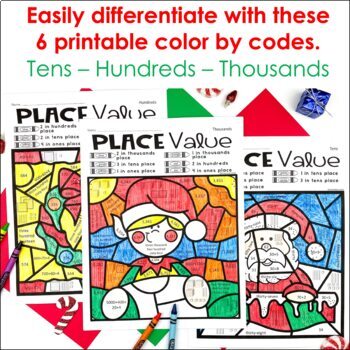 christmas activities place value worksheets place value color by code