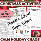 Christmas Activities Puzzles Middle and High School Sub Pl