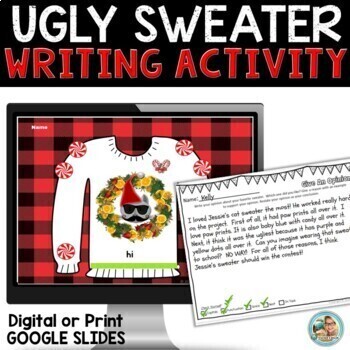 Preview of Christmas Activities: Ugly Christmas Sweater Writing | Google Slides