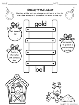 Christmas Activities Word Ladder Puzzles for ELA by Sassycat Corner