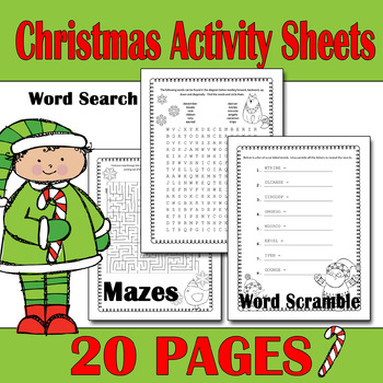 Christmas Activities: Word Search, Word Scramble, and Mazes Set of 20