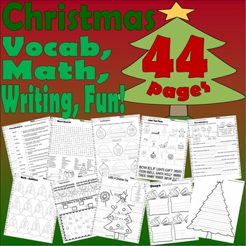 Preview of Christmas Activities Worksheets NO PREP Literacy Speech Writing Math Vocabulary