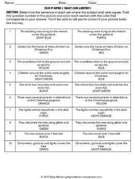 Christmas Activities for Middle School Color By Number Grammar Practice