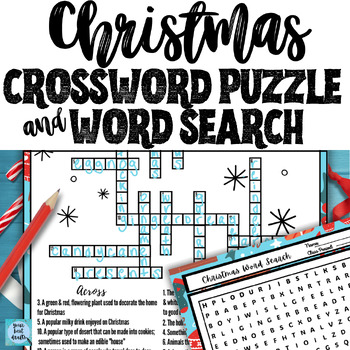 Preview of Christmas Activities for Middle School ELA English Crossword Puzzle Word Search