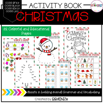 Preview of Christmas Fun Activity Book | Ages 5 - 10 | 35 Worksheets | B&W & Color