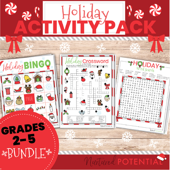 Preview of Christmas Activity Bundle ** Bingo, Crossword, Word Search ** Grades 2 thru 5