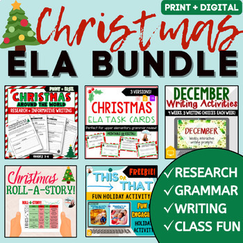 Preview of Christmas Activity Bundle! Holiday Language Arts | Research - Grammar - Writing