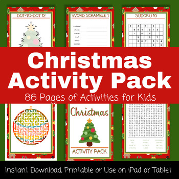 Preview of Christmas Activity Bundle for Kids, Word Search, Word Scramble, Dot-to-Dot, etc.