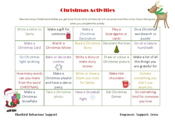 Christmas Activity Chart by Empower Support Grow | TPT