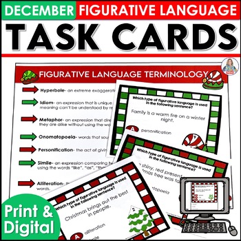 Preview of Christmas Activity - Figurative Language Printable and Digital Task Card Bundle