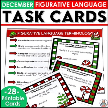 Preview of Christmas Activity & December ELA Activities - Figurative Language Task Cards