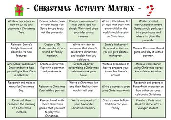 Christmas Activity Matrix by Rebecca Wood | Teachers Pay Teachers