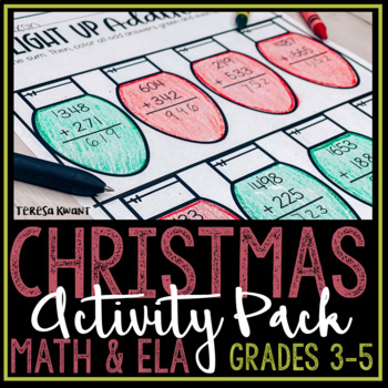 Preview of Christmas Activity Packet for Grades 3-5 Math and Literacy Printables