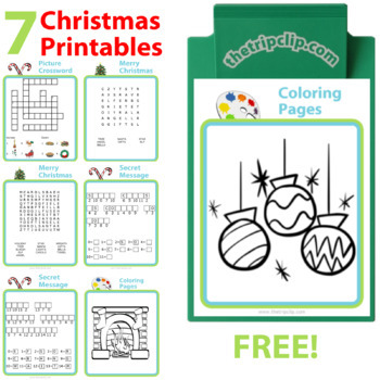 Preview of Christmas Activity Pages: Coloring, Crossword, Word Search, and Cryptograms